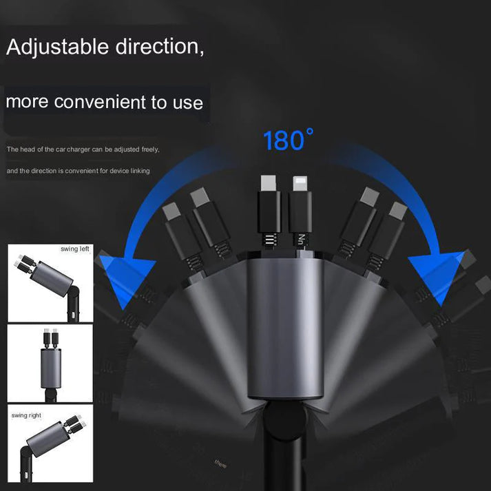 4-in-1 Retractable Fast Car Charger with Dual USB-C Cables