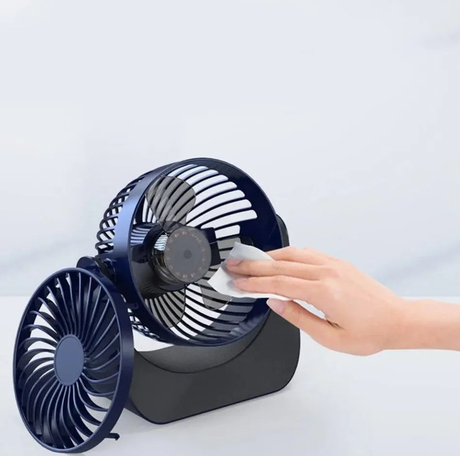360° Rotate Desktop Fan with Adjustable Speeds – USB & Battery Powered
