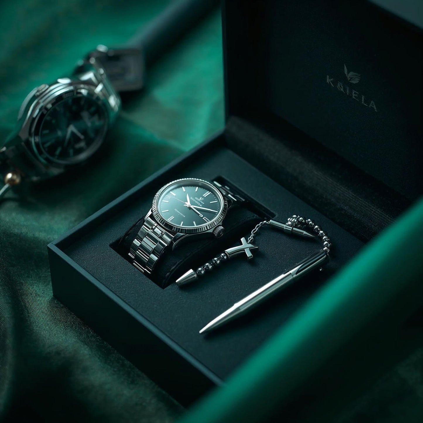 Men’s Stainless Steel Gift Set – Watch, Rosary, Pen & Cufflinks