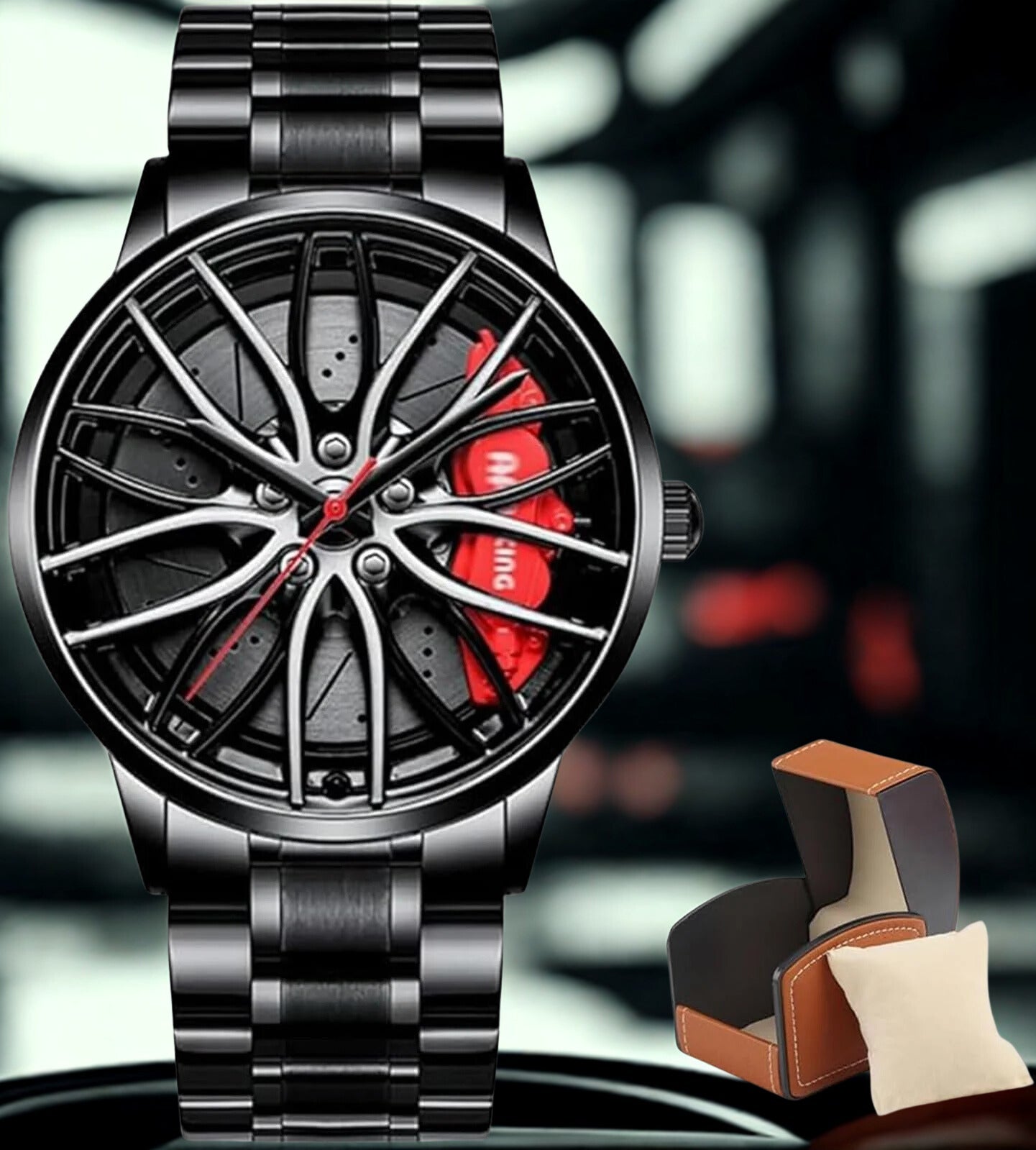 Men's Creative 3D Car Wheel Rotating Wrist Watch