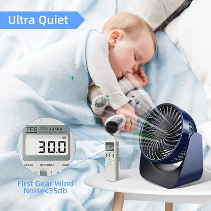 360° Rotate Desktop Fan with Adjustable Speeds – USB & Battery Powered