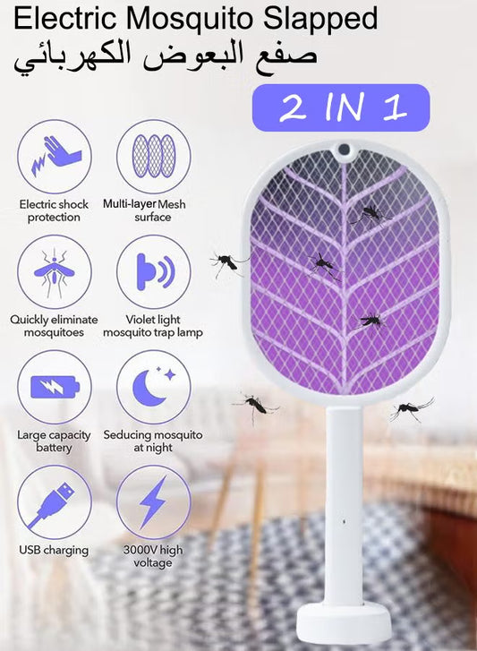 Electric Fly Swatter Mosquito Zapper Usb Rechargeable With Uv Light