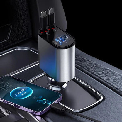 4-in-1 Retractable Fast Car Charger with Dual USB-C Cables