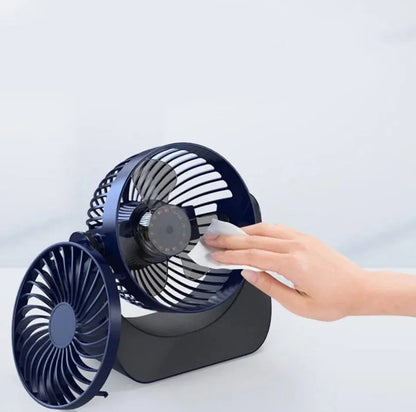 360° Rotate Desktop Fan with Adjustable Speeds – USB & Battery Powered