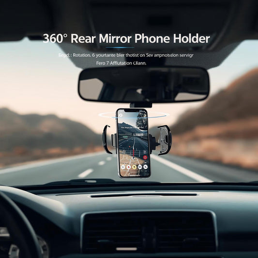 360° Adjustable Car Rearview Mirror Phone Holder – Universal for Phones & GPS